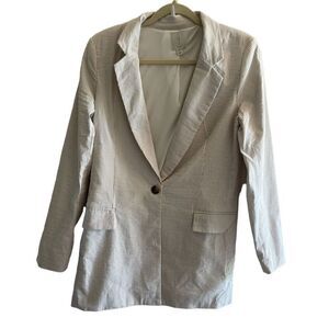 Joie Tan Khaki White Pin Stripes Seer Sucker Blazer Jacket Women’s Size Medium